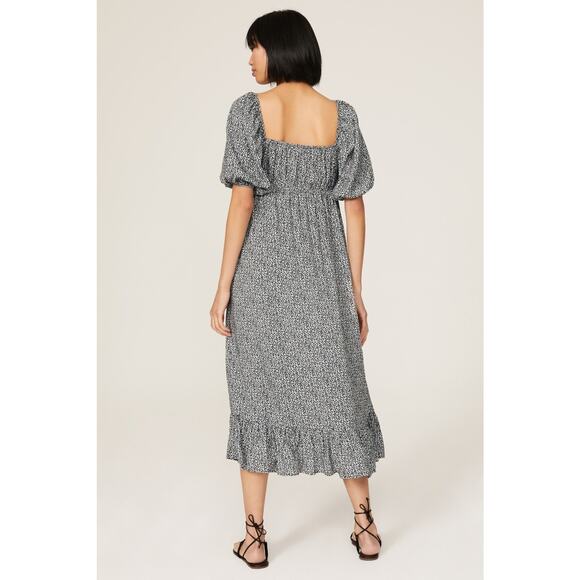 SLATE & WILLOW Women's White Black Ditsy Floral Tie Front Midi Dress Size Small - Picture 2 of 11